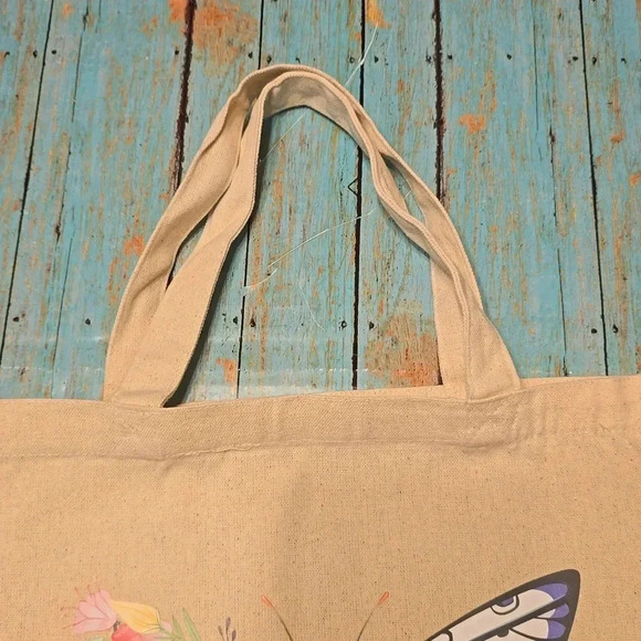 Hand Crafted| Canvas Tote | Butterfly decal | Medium Size | Beige - Picture 3 of 6